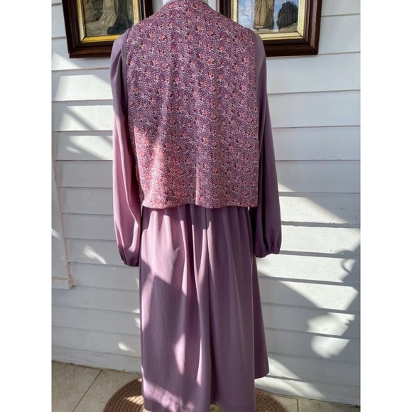 Vintage 1970s Sears Dress with Vest Mauve Poly knit Size 18 - Picture 3 of 16
